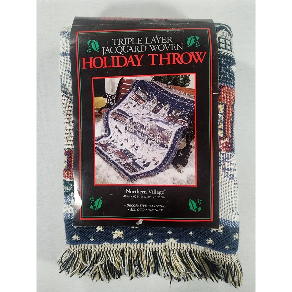 Vintage Crown Crafts 46x60 Northern Village Holiday Throw Blanket Christmas Snow